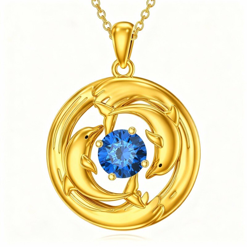 Collar con colgante de delfín de circonita cúbica en oro de 10 quilates-1