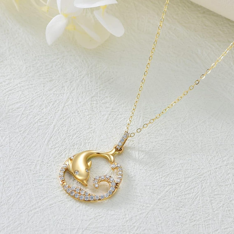 Halskette mit Delphin-Spray aus Vermeil-Gold mit Zirkonia für Damen-3