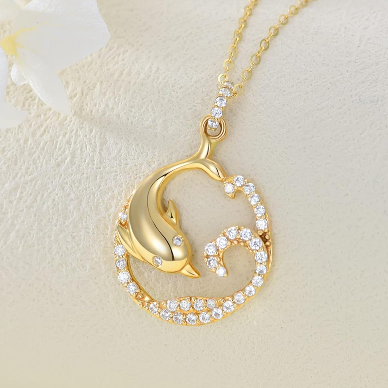 Halskette mit Delphin-Spray aus Vermeil-Gold mit Zirkonia für Damen-4