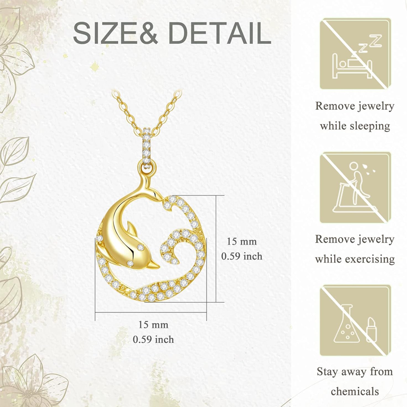 Halskette mit Delphin-Spray aus Vermeil-Gold mit Zirkonia für Damen-5