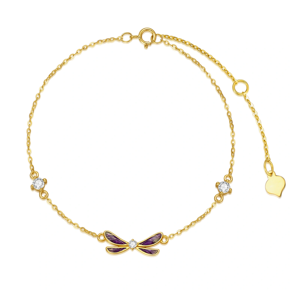 Pulsera con dije de libélula y circonita cúbica en oro de 14 quilates-2