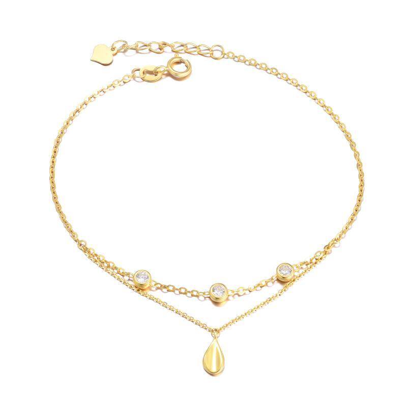 14K Gold Cubic Zirconia Drop Shape Charm Bracelet-1