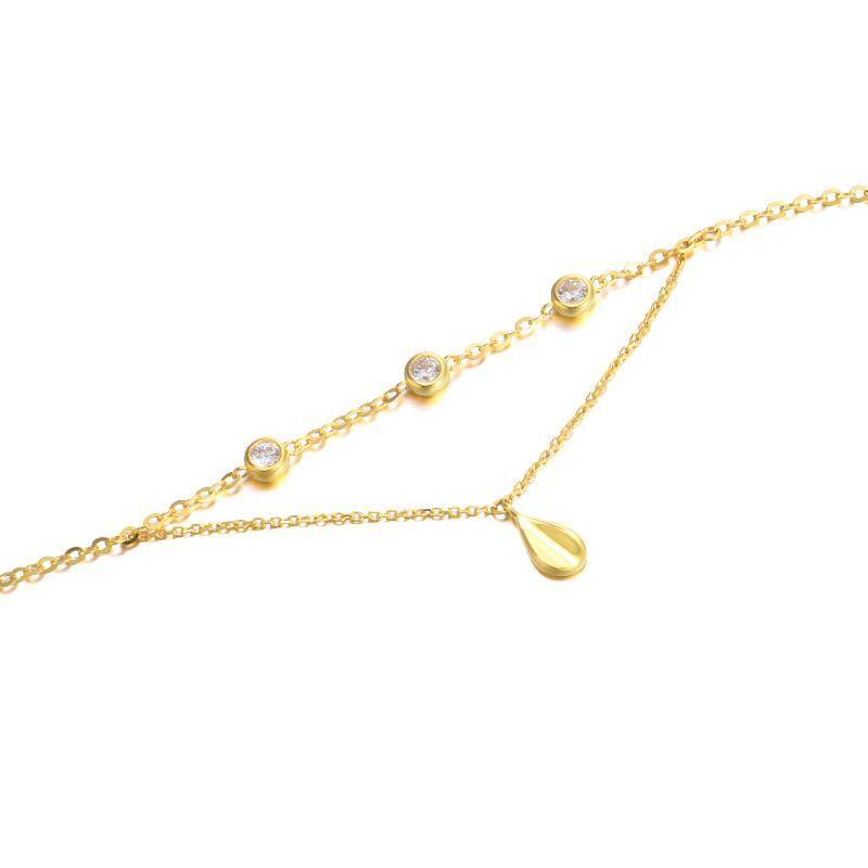 10K Gold Cubic Zirconia Drop Shape Charm Bracelet-3