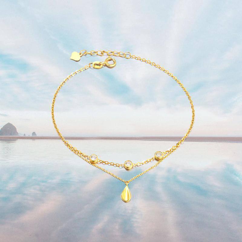 10K Gold Cubic Zirconia Drop Shape Charm Bracelet-4