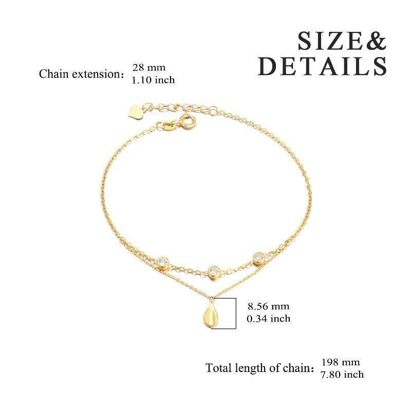 10K Gold Cubic Zirconia Drop Shape Charm Bracelet-5