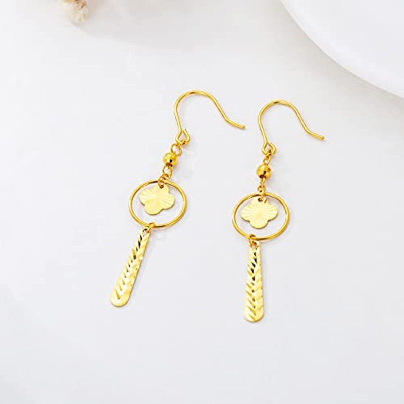 9K White Gold Four Leaf Clover Drop Earrings-2