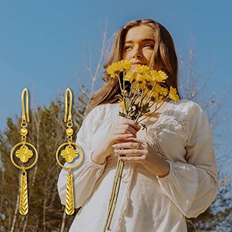 9K White Gold Four Leaf Clover Drop Earrings-4