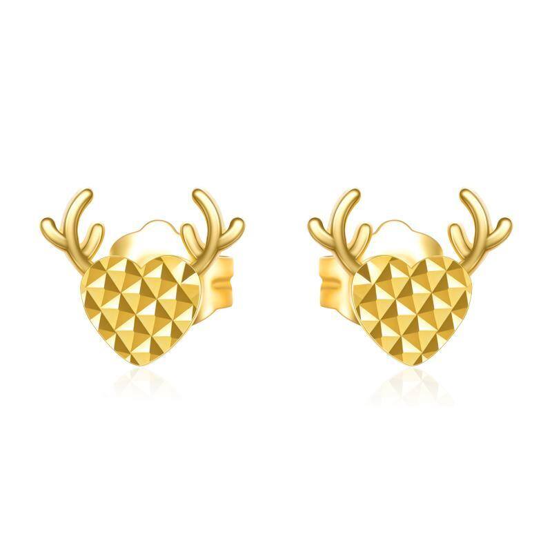 10K Gold Elk & Heart Stud Earrings-1