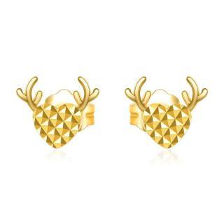 10K Gold Elk & Heart Stud Earrings-50