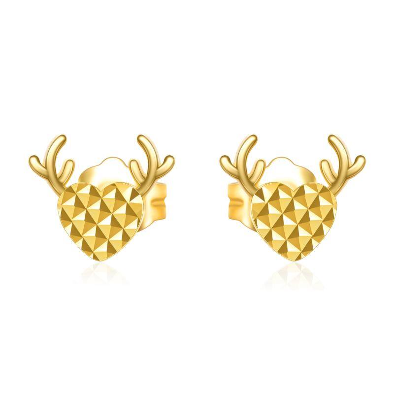 10K Gold Elk & Heart Stud Earrings