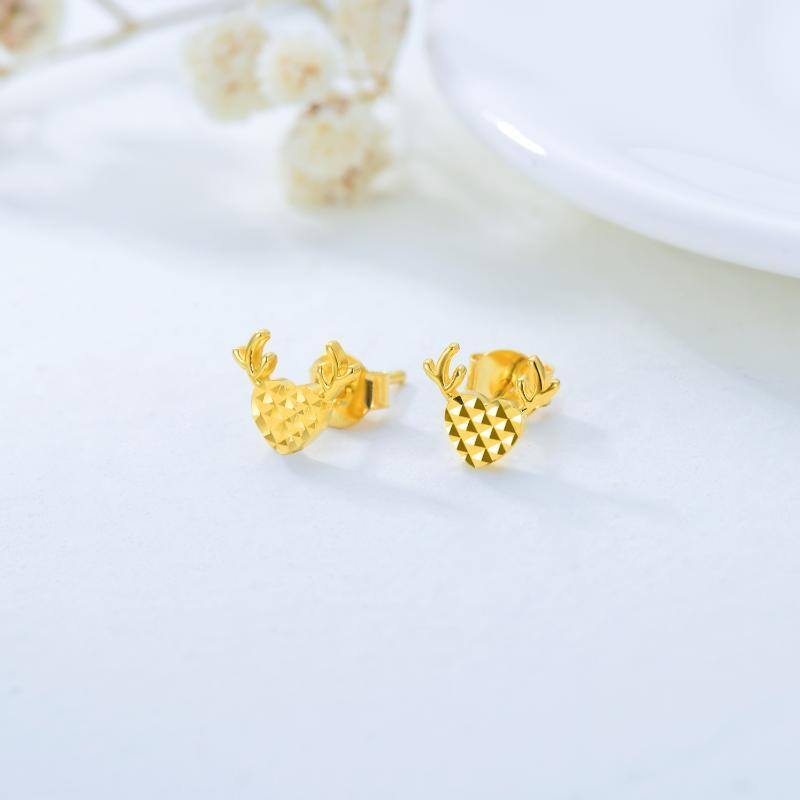 10K Gold Elk & Heart Stud Earrings-3