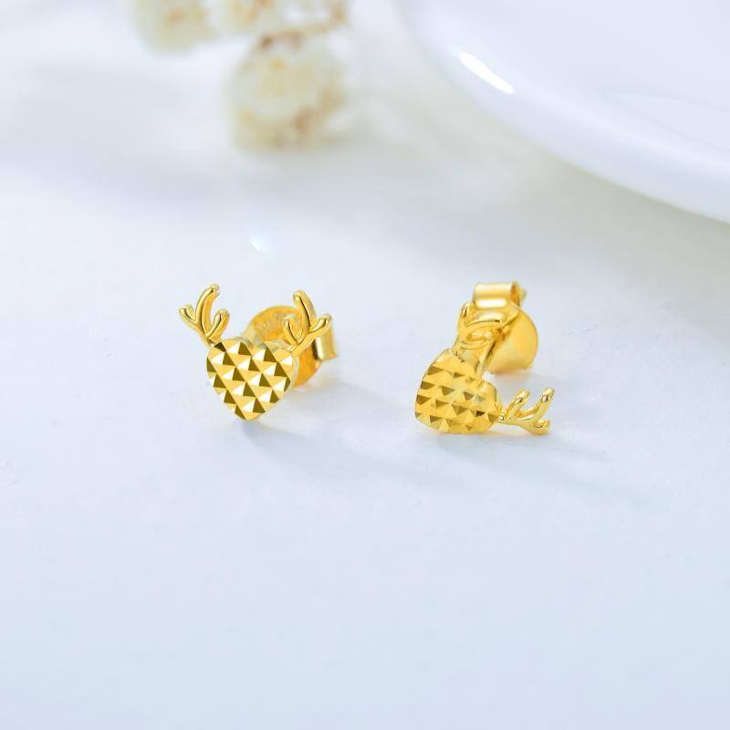 18K Gold Elk & Heart Stud Earrings-4