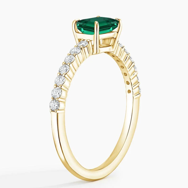 14K Gold Emerald Cut Emerald & Lab Created Diamond Wedding Band G/H Color SI Clarity-4