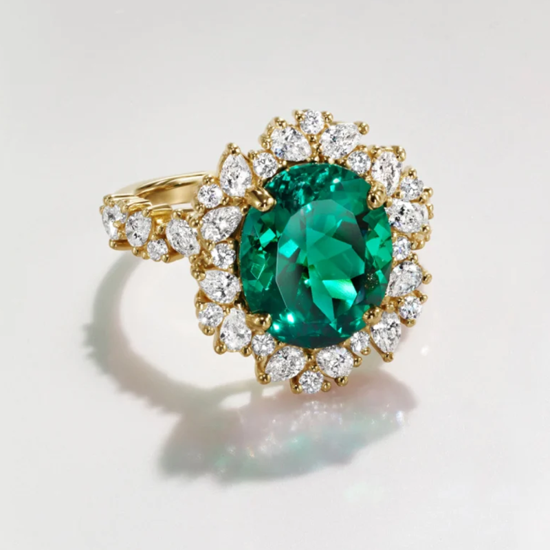 10K Gold 2 to 7 CT Oval Cut Lab Created Emerald Engagement Ring-20