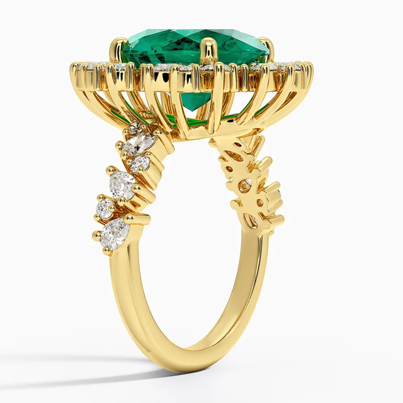 Anillo de compromiso de oro blanco de 10 quilates con esmeralda creada en laboratorio de talla ovalada de 2 a 7 quilates-3