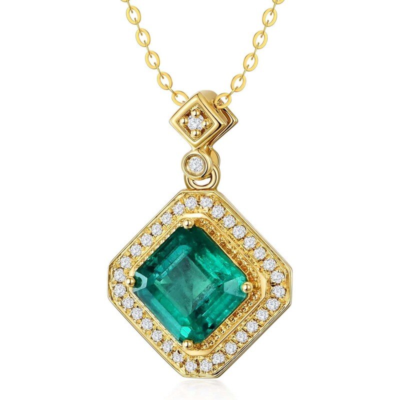 10K Gold Emerald Couple Square Necklace for Women Engagement Wedding Gift for Her-19