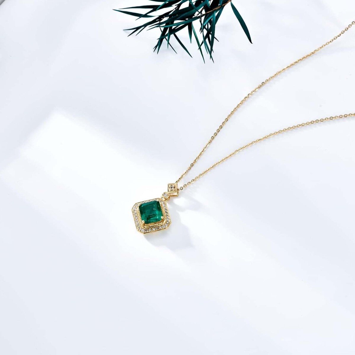 10K Gold Emerald Couple Square Necklace for Women Engagement Wedding Gift for Her-3