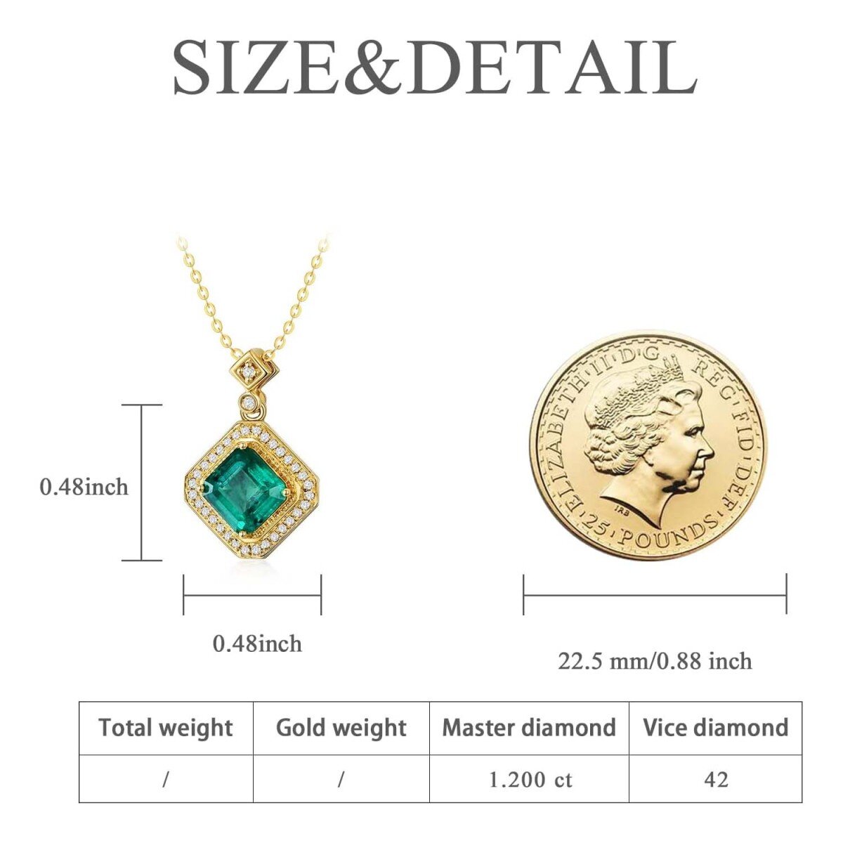 10K Gold Emerald Couple Square Necklace for Women Engagement Wedding Gift for Her-5