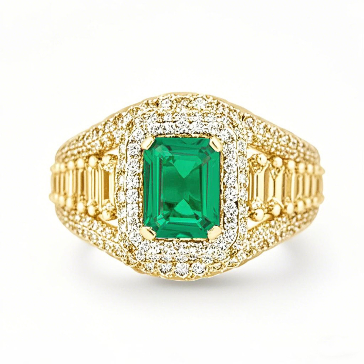 Anillo de compromiso de oro de 18 quilates con esmeralda de talla esmeralda y 2,3 quilates de peso total creados en laboratorio.-1