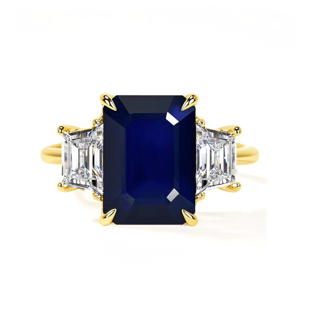 10K Gold Emerald Cut Custom Engagement Ring Gemstone Rings-1