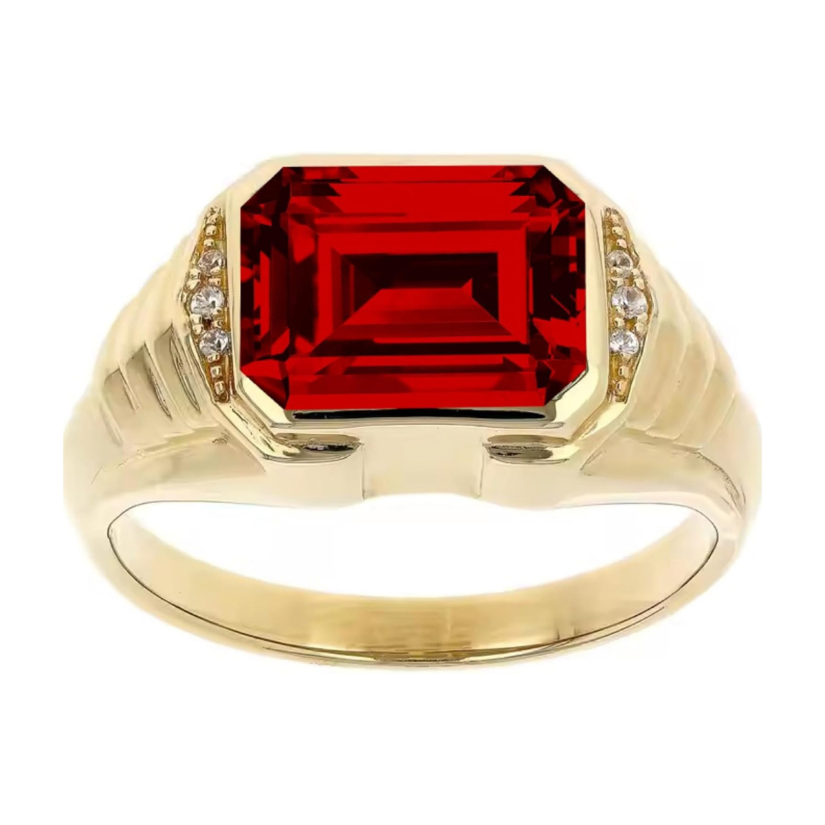 Anillo personalizado de oro de 18 quilates con corte esmeralda y piedras preciosas-1