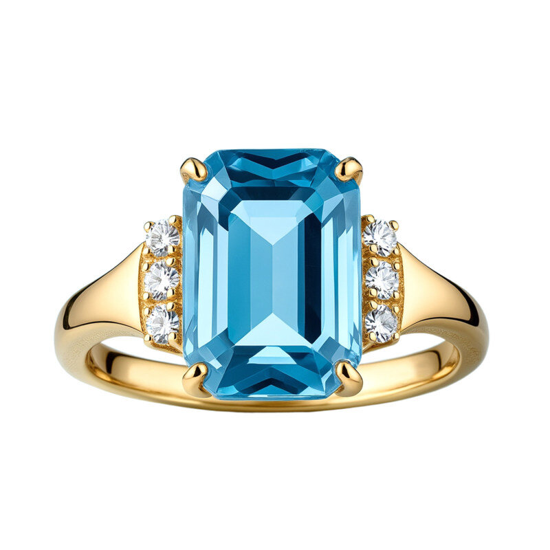 Bague de fiançailles en or 10 carats avec taille émeraude-1