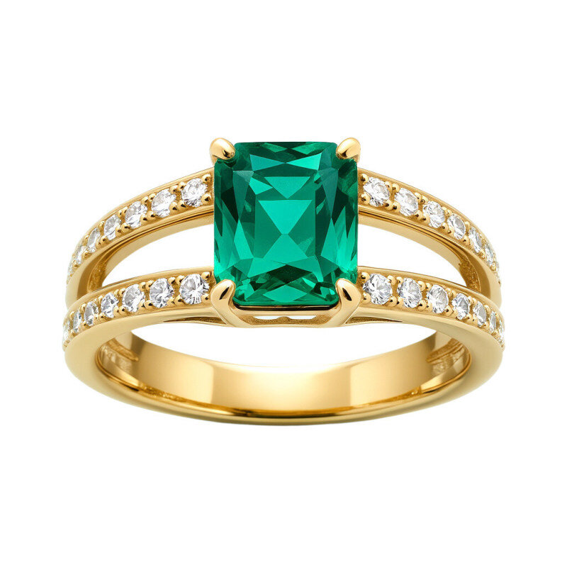 Anel de Noivado em Ouro 10K com Corte Esmeralda-1
