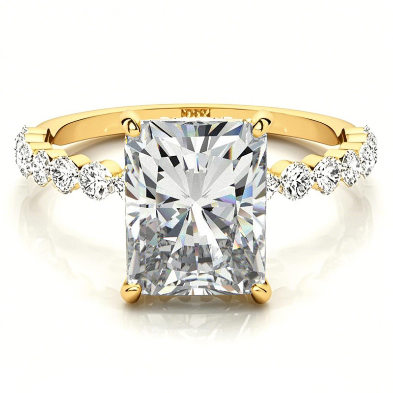 14K Gold Emerald Cut Halo Moissanite Engagement Ring-1