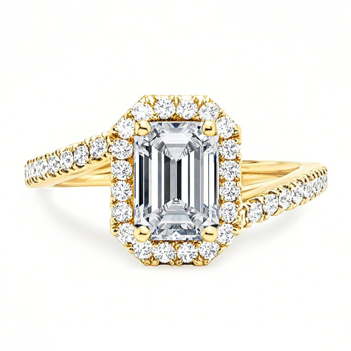 Anillo de compromiso de moissanita con corte esmeralda en oro de 10 quilates-1