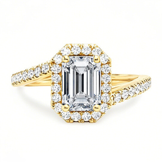 10K Gold Emerald Cut Moissanite Engagement Ring