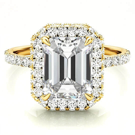 Anillo de compromiso de moissanita con corte esmeralda en oro de 10 quilates