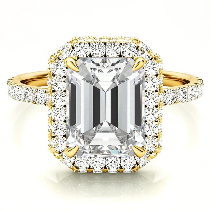 Pierścionek zaręczynowy z moissanitem w szlifie szmaragdowym 10K ze złota-1