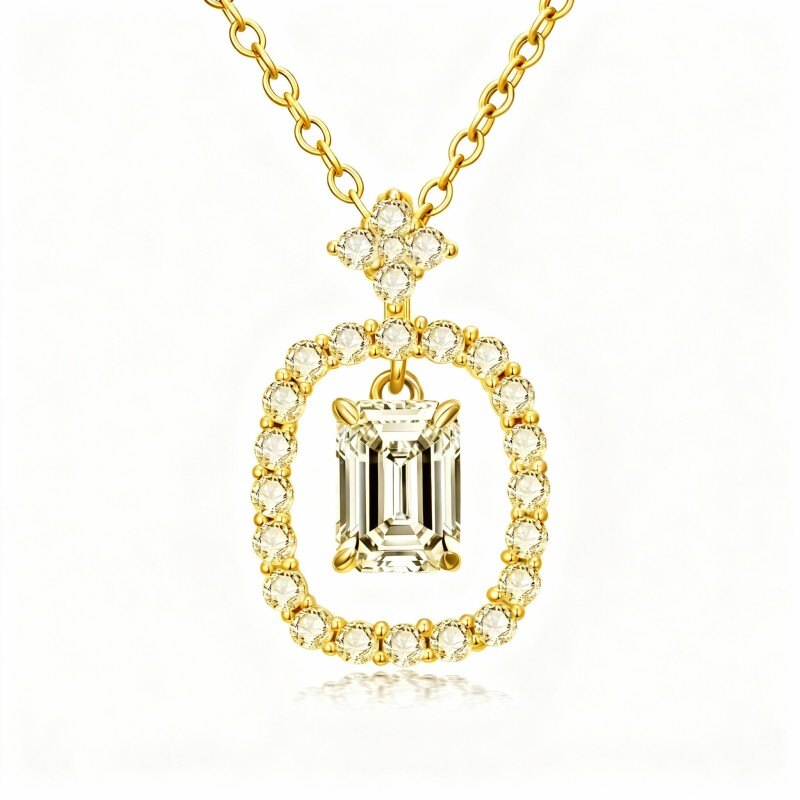 Collier pendentif en or 10 carats et moissanite taille émeraude-1