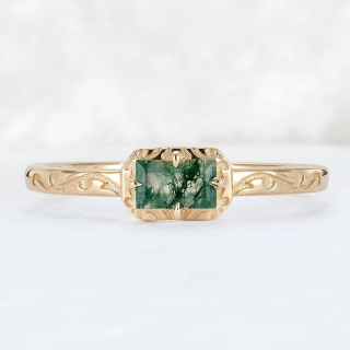 Sterling Silver with Yellow Gold Plated Emerald Cut Moss Agate Wedding Ring-11