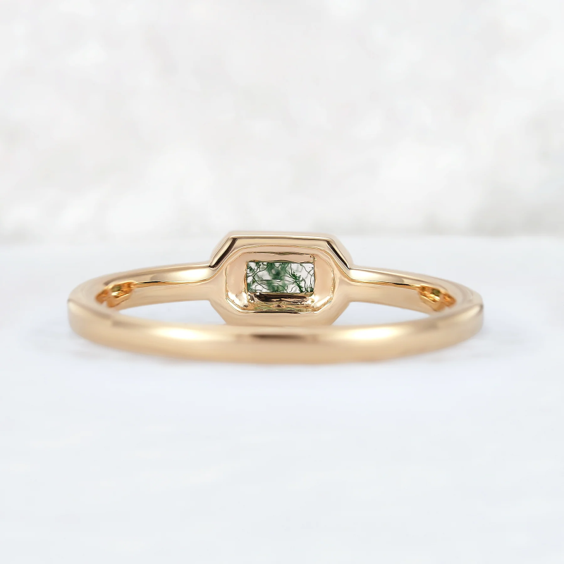 Sterling Silver with Rose Gold Plated Emerald Cut Moss Agate Wedding Ring-4