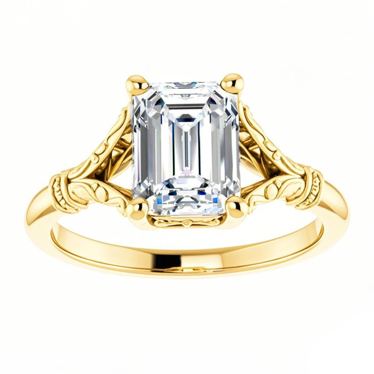 Anillo de compromiso solitario de moissanita con corte esmeralda en oro de 18 quilates-1