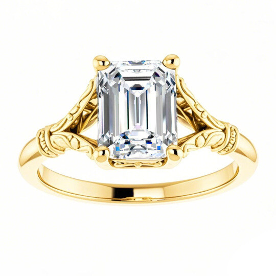 10K Gold Emerald Cut Solitaire Moissanite Engagement Ring