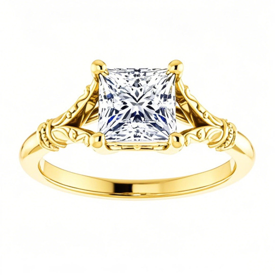 10K Gold Emerald Cut Solitaire Moissanite Engagement Ring