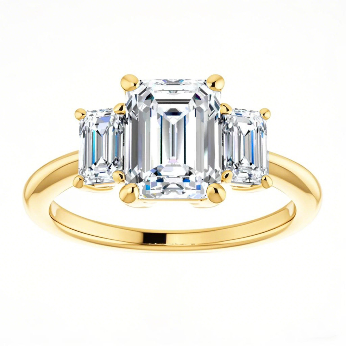10 Karat Gold Smaragdschliff Drei-Stein Moissanit Verlobungsring-1