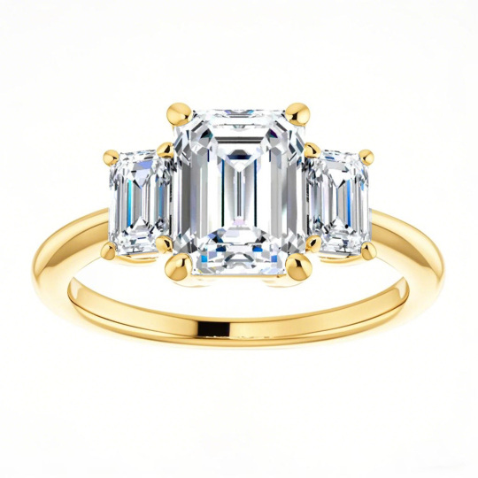10K Gold Emerald Cut Three-Stone Moissanite Engagement Ring
