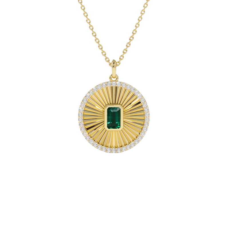 10K Gold Emerald & Diamond Medallion Necklace-13