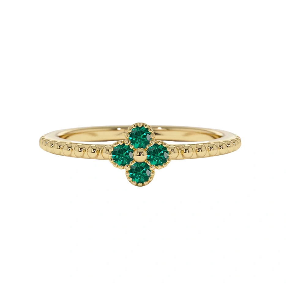 10K Gold Emerald Four Leaf Clover Ring-1