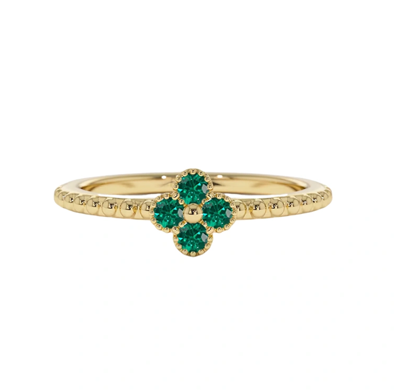 14K Gold Emerald Four Leaf Clover Ring-1