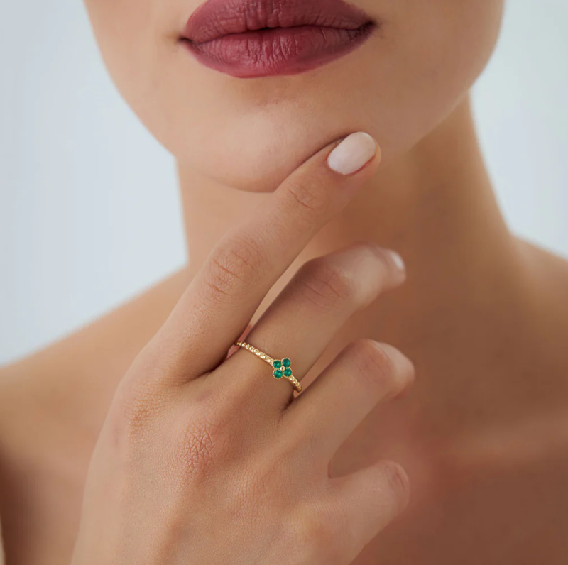 10K Rose Gold Emerald Four Leaf Clover Ring-2
