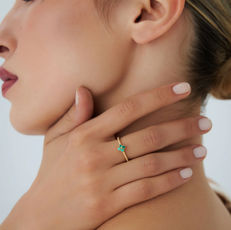 10K Rose Gold Emerald Four Leaf Clover Ring-3