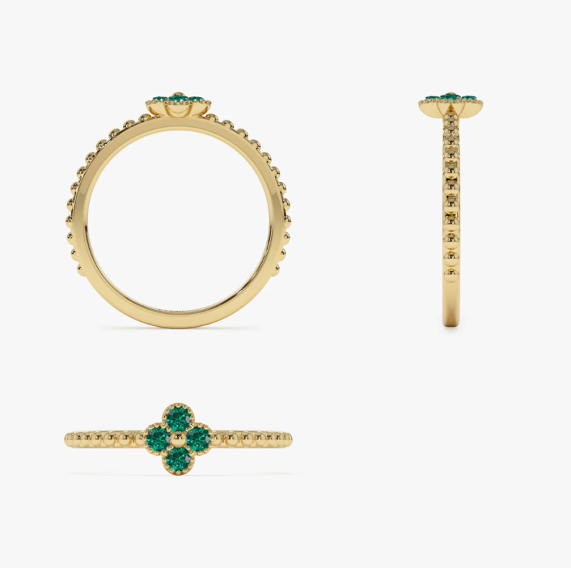 10K Rose Gold Emerald Four Leaf Clover Ring-4