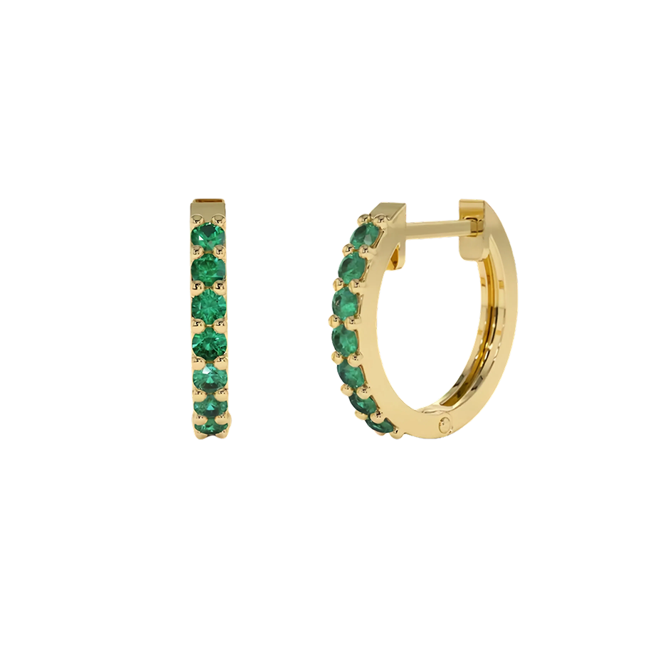 10K Gold Emerald Huggie Hoop Earrings-1
