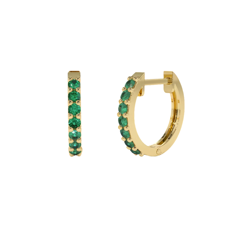 10K Gold Emerald Huggie Hoop Earrings-3