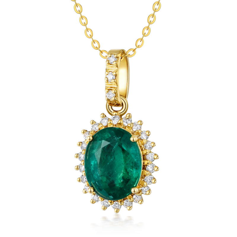 10K Gold Emerald Oval Shaped Pendant Necklace