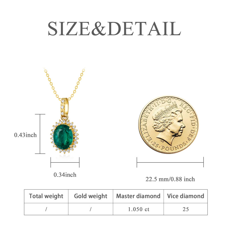 10K Gold Emerald Oval Shaped Pendant Necklace-6